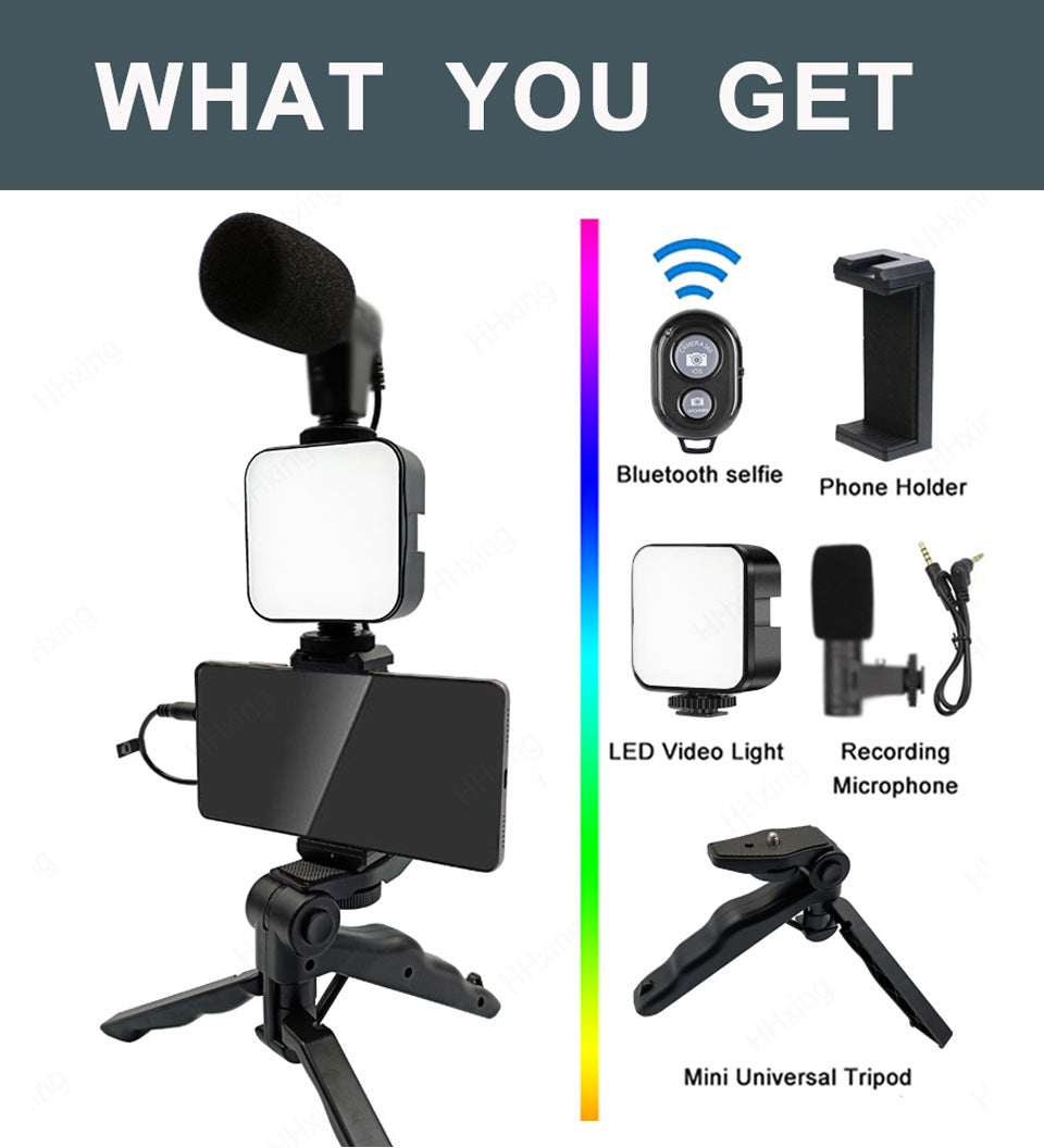 All-in-One Tripod, Light, and Microphone Kit