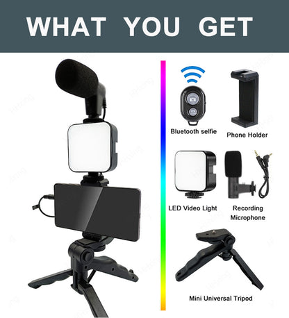 All-in-One Tripod, Light, and Microphone Kit