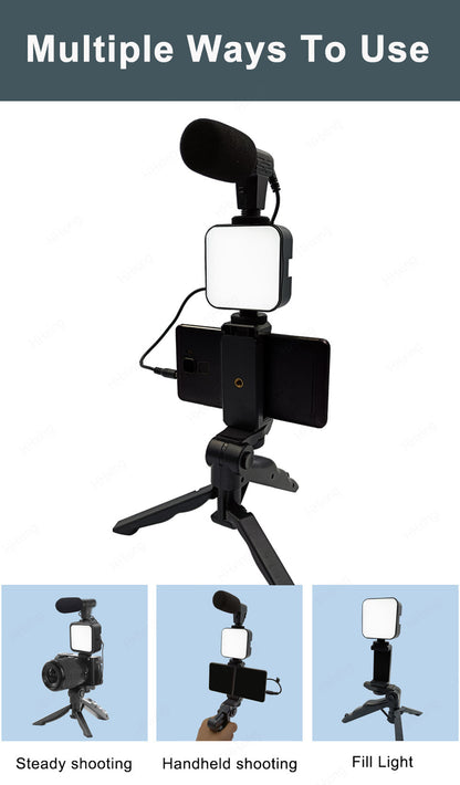 All-in-One Tripod, Light, and Microphone Kit